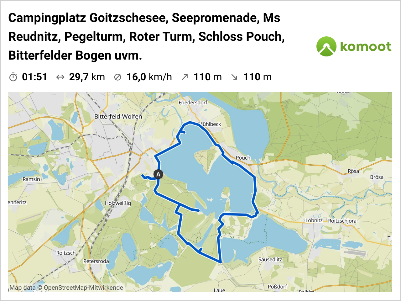 Fahrradtour vom Campingplatz Goitzschesee, Seepromenade, Ms Redunitz, Pegelturm, Roter Turm, Schloss Pouch, Bitterfelder Bigen uvm.